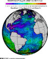 Exemple de prévision de la houle sur la monde par la NOAA
